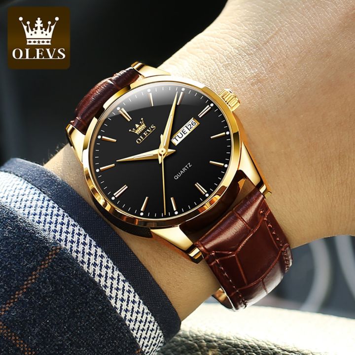 OLEVS%206898%20Chocolate%20PU%20Leather%20Analog%20Watch%20For%20Men%20-%20Black%20&%20Chocolate%20-%20Image%203
