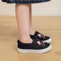 Purrfectly Cute Toddler Cartoon Cat Canvas Sneakers for Girls - Casual Slip-on Loafers Shoes and Flats for Little Kids 1-4 Years.