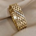 Greatera Chunky Inlaid Rhinestone Geometric Wide Stainless Steel Bangles Bracelets for Women Gold Color Charm Waterproof Jewelry.