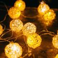 Rattan Ball Garland LED String Patio Lights Christmas Night Lamp Chain Fairy Garden Holiday Wedding New Year Outdoor Decoration--Yellow White--6M40LED USB. 