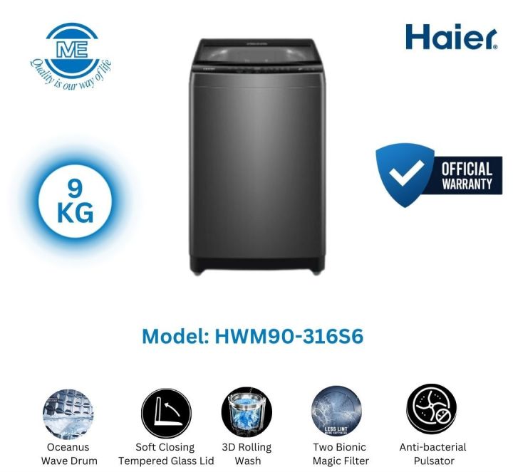 HAIER 9 KG Top Load Automatic Washing Machine With 3D Rolling Wash | HWM90-316S6