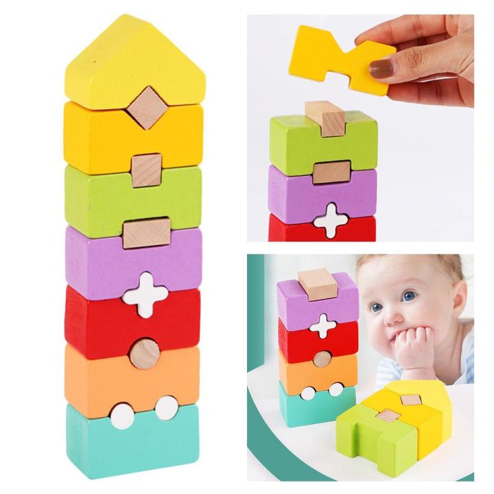 Wooden Building Blocks Set for Kids Rainbow Stacker Stacking Game ...