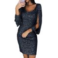 Women Dresses Europe and The United States New Women's V-neck Nightclub Party Fringe Bag Hip Dress. 