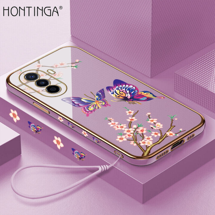 Hontinga%20for%20Huawei%20Nova%20Y70%20/%20Nova%20Y70%20Plus%20Back%20Cover%20With%20Lanyard%20Luxury%206D%20Plating%20Shiny%20Pretty%20butterfly%20Case%20Soft%20Silicone%20Square%20Mobile%20Cover%20-%20Image%202