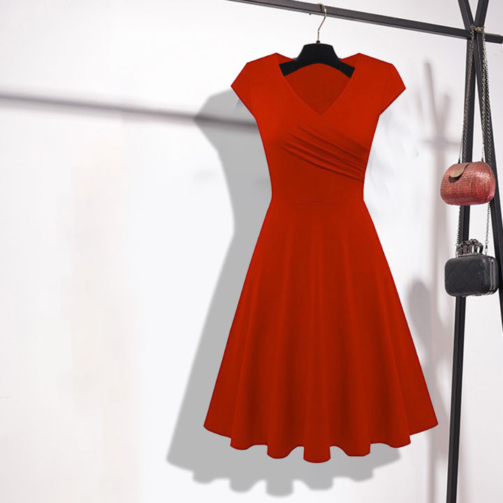 Casual%20Dress%20Pure%20Colors%20Pleated%20Large%20Hemline%20A-Line%20Swing%20Dress%20-%20Image%206