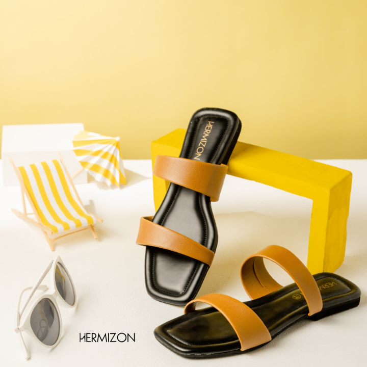 Hermizon%20Alice%20Golden%20/%20Brown%20Summer%20Women's%20Sandals/Slippers/Flats/Slip%20Ons%20-%20Image%202