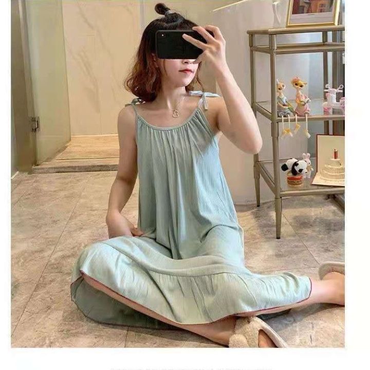 Mid-Length%20Spring%20and%20Summer%20Nightdress%20Women's%20Sling%20Jumpsuit%20Korean%20Style%20Spring,%20Summer,%20Autumn%20Season%20Cute%20Girl%20Pajamas%20Homewear%20-%20Image%206