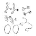 Stainless Steel Crystal Cartilage Earring Set 16G Heart Ear Tragus Piercing Helix Earrings Hoop Bulk Stud Ear Rings Pircing Lot. 