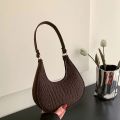 Fashion Simple Moon Shape Underarm Bags Cute Women Female Crocodile Grain Shoulder Bag Felt Purses Handbags Trend Accessories. 