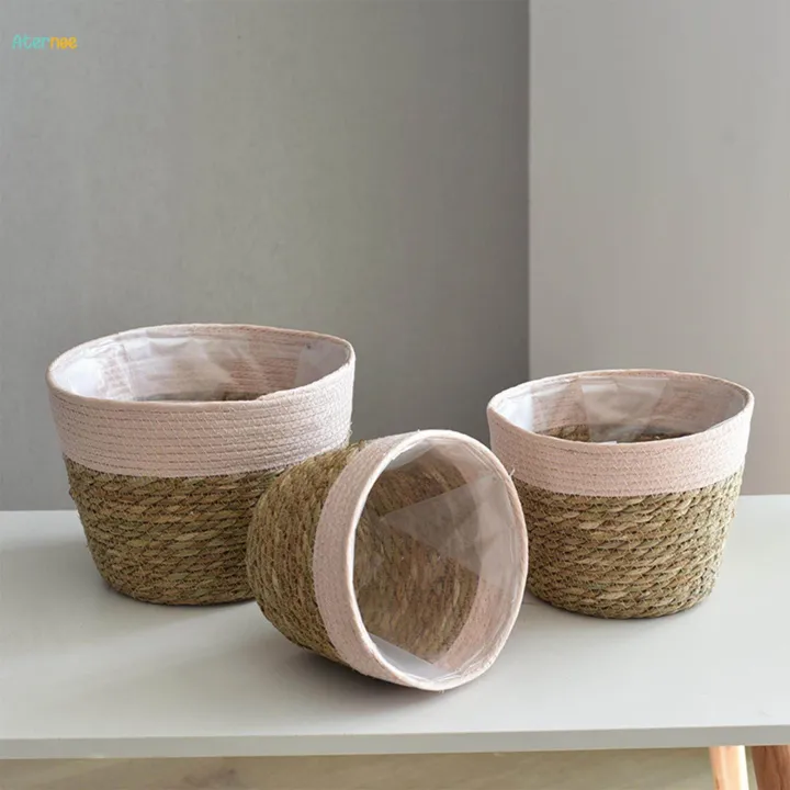Woven%20Planter%20,%20with%20Liners%20Organizer%20Containers%20Boho%20Pots%20for%20Farmhouse%20Picnic%20Laundry%20Ornament%20,%20S%20-%20Image%204