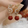 Festive Dragon Earrings Auspicious Peal Dragon Dangle Earrings Jewelry for Party Accessory Women’s Fashion Gift Idea Ethnic Wear. 
