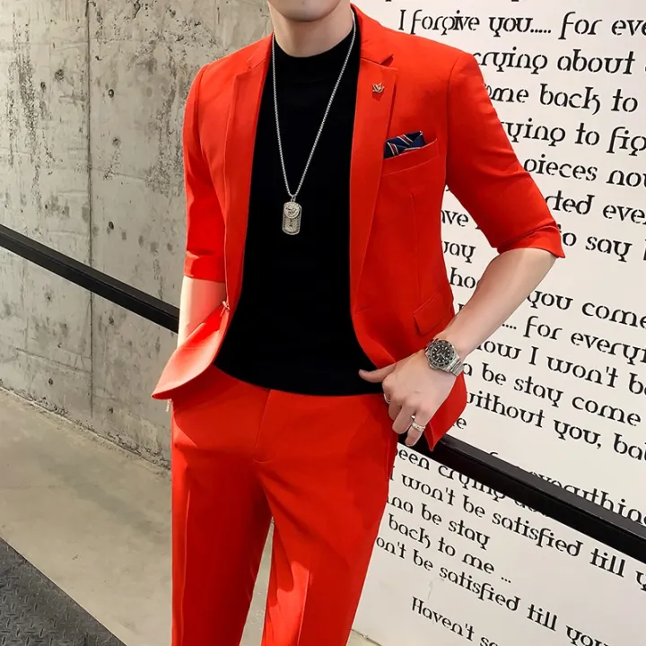 (Jackt+Pant)2021%20Men%20Suits%20Half%20Sleeve%20Spring%20Summer%20Slim%20British%20Short%20Sleeve%20Blazer%20Coat%20Trend%20Male%20Designer%20Tuxedo%202%20Pcs%20Set%20-%20Image%206