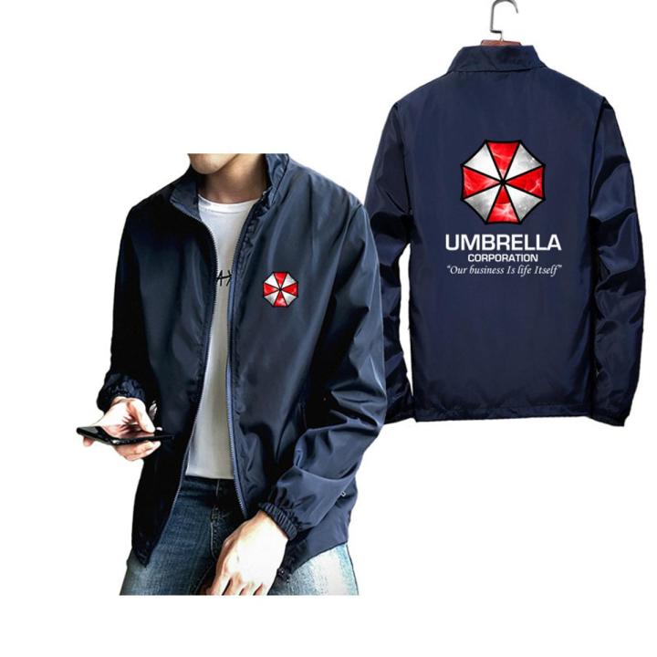 Men Umbrella Corporation Print Zipper Jacket Coat Spring Autumn Fashion Oversized Windbreaker Male Clothing New Streetwear 7xl