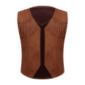 Kids Boys Western Cowboy Vest Brown Suede Leather Fringed Hem Jacket for Halloween Carnival Party Cosplay Costumes Cowboy Jacket.