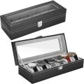 6 Slot Leather Watch Box Display Case. 