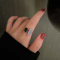 French New Retro Square Blue Oil Dripping Ring Fashion Temperament Simple Opening Ring Women's Jewelry - Ring For Girls. 