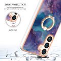 Marble Pattern Ring Holder Slim Phone Case For Samsung Galaxy S24 Ultra Phone Case Metal Kickstand Cover.