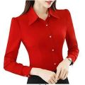 Fashion Korean Slim Red Office Shirt Autumn Women Lapel Long Sleeve Single Breasted Working Clothes Blusas Elegant Ma'am Top 2XL.