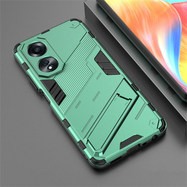 lthmy for OPPO A17 cover Shockproof Hard Case Full Protection Back Cover Punk Casing with Kickstand