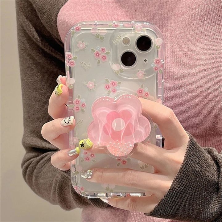 Cute Quicksand Pink Flower Holder Phone Case For iphone 15 14 - Main Image