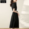 Women's Summer Dress 2024 New Patchwork High-End Temperament High-Grade Satin Lace-up Slimming Midi Dress. 