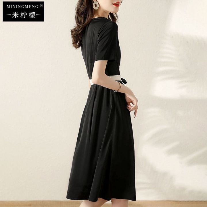 Women's%20Summer%20Dress%202024%20New%20Patchwork%20High-End%20Temperament%20High-Grade%20Satin%20Lace-up%20Slimming%20Midi%20Dress%20-%20Image%206