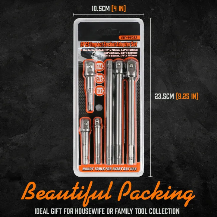 6Pcs%206''%20&%203''%20Impact%20Grade%20Socket%20Adapter%20Set%201/4''%203/8''%201/2''%20Drive%201/4''%20Hex%20Shank%20-%20Image%207