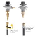 Propane Regulator Adapter-1 x 1lb Propane Regulator to 3/8inch Male Flare
1 x 3/8inch Male Flare to 1/4inch quick connect plug
1 x Thread Tape-. 