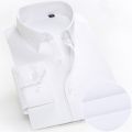 Solid Men Formal Shirt Long Sleeve Plus Size 8xl Business Mens Dress Shirts Basical Office Male Clothing with Front Pocket White.