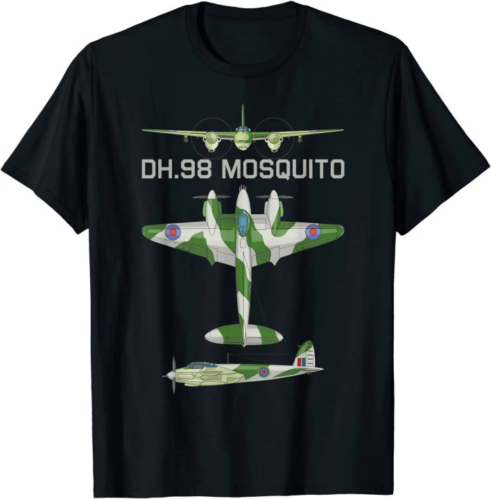 Mosquito British WW2 Fast Fighter Bomber Plane Diagram T-Shirt Short Sleeve Casual 100% Cotton O-Neck Summer Men Tees