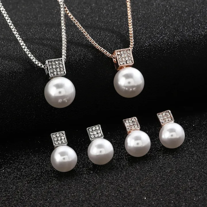 Fashion%20Women%20Elegant%20Imitation%20Pearl%20Necklace%20Earrings%20Rhinestones%20Geometry%20Necklaces%20Bride%20Wedding%20Party%20Jewelry%20Set%20Gifts%20New%20-%20Image%206