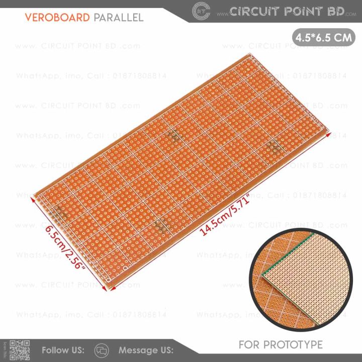 Veroboard Stripboard (Parallel) | 14.5×6.5cm Parallel Line PCB for Prototyping, Soldering & Electronics Projects