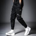Cargo Pants Men Solid Color Black Loose Casual Joggercket Elastic waist Ankle Length Trousers Men.