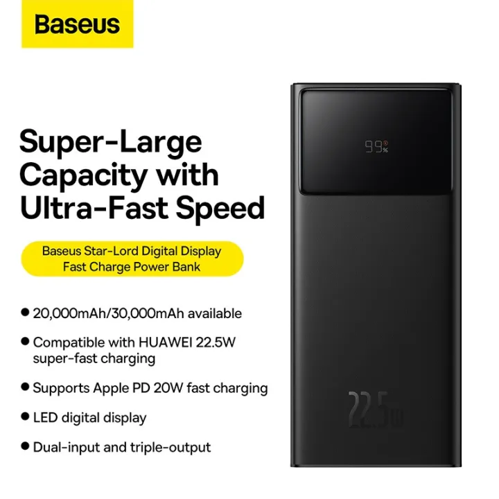 Baseus%2020000mAh%20Power%20Bank%2022W%20Adaman%20Digital%20Display%20Laptop%20Portable%20Charger,%20Fast%20Charging%20USB%20C%204-Port%20PD3.0%20Battery%20Pack%20for%20MacBook/Dell/XPS/IPad/iPhone%20-%20Image%203