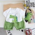 2024 Children's Short Sleeve Dinosaur Set Summer New Boys Kids Baby T-shirt Shorts 2-Piece Set Korean Version.