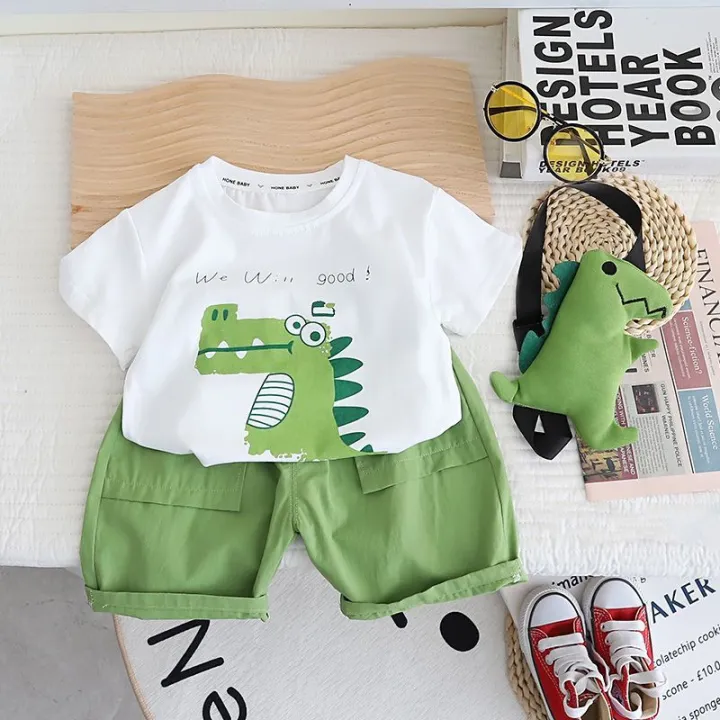 2024%20Children's%20Short%20Sleeve%20Dinosaur%20Set%20Summer%20New%20Boys%20Kids%20Baby%20T-shirt%20Shorts%202-Piece%20Set%20Korean%20Version%20-%20Image%202