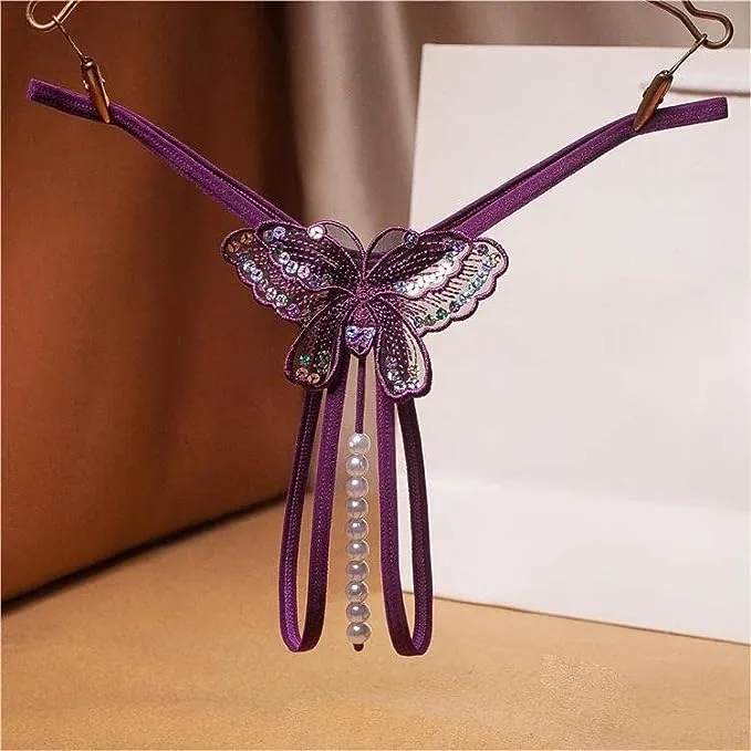 Women's%20%20Lace%20G-String%20Thongs%20with%20Pearls%20-%20Transparent%20Nylon/Spandex%20Lingerie,%20One%20Size%20-%20Image%204
