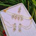 Exclusive degain white pearl necklace with earring & tikli for women.
