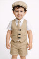 Summer friendly most demanding 5 piece party dress set for kids with half sleeve shirt , half pant , vest and bow tie. 