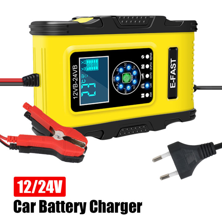 12V 10A / 24V 6A / 12V 2A Car Battery Charger For LiFePo4 Wet Dry Lead Acid AGM Gel Batteries Digital Pulse Repair Smart EU Plug