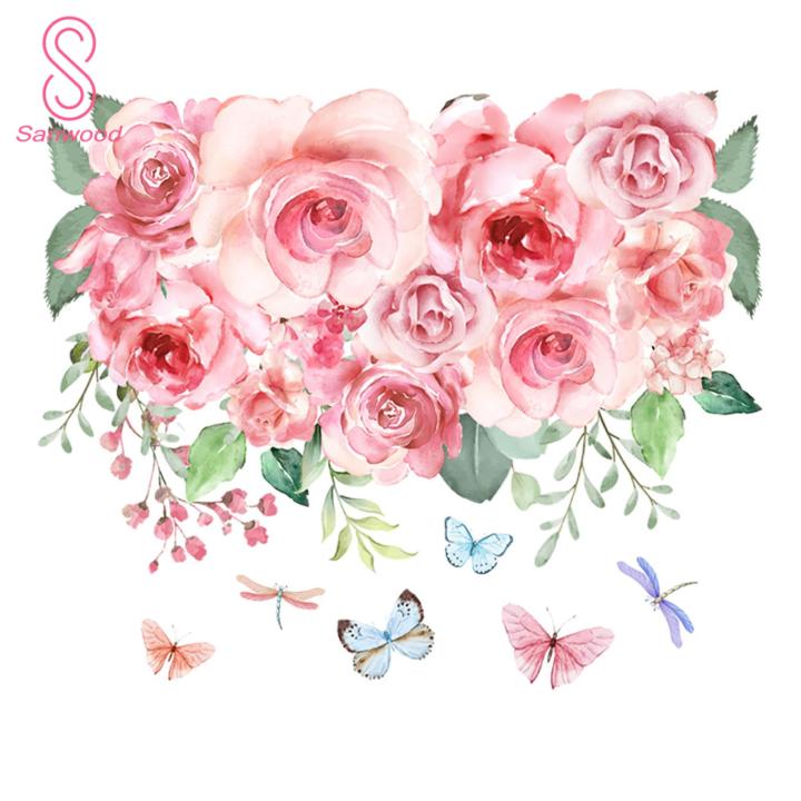 Flower Toilet Sticker Beautiful Rose Flower Butterflies Toilet Sticker Waterproof Pvc Wall Art Decal for Bathroom Decoration Buyers' Favorite Pink Flower Sticker