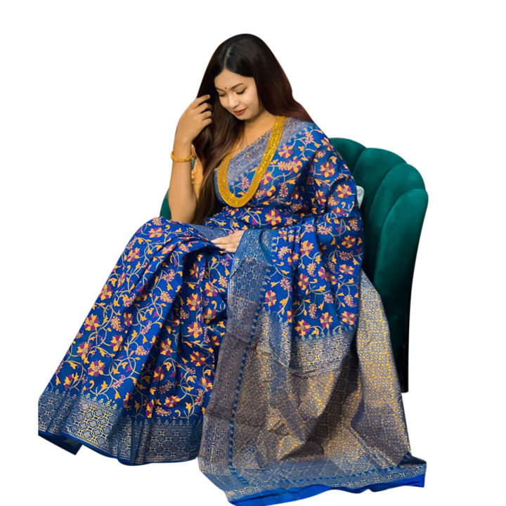 Screen Print Half Silk Saree For Woman - Sari