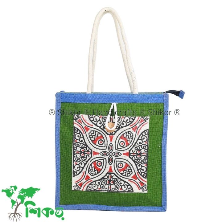 Jute Fabric eco friendly traveling bag /tiffin Carrying Bag with long soft handle