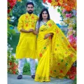 Screen Print Saree and Dhupian Block Print Punjabi (Sari and Punjabi) for Combo Couples Set. 