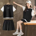 Girls New Summer Loose Thin Ventilate 2PCS Short Sleeve Tee+Pants Suits Korean Style 5 14 Years Teeange Girls Casual Clothes Set. 
