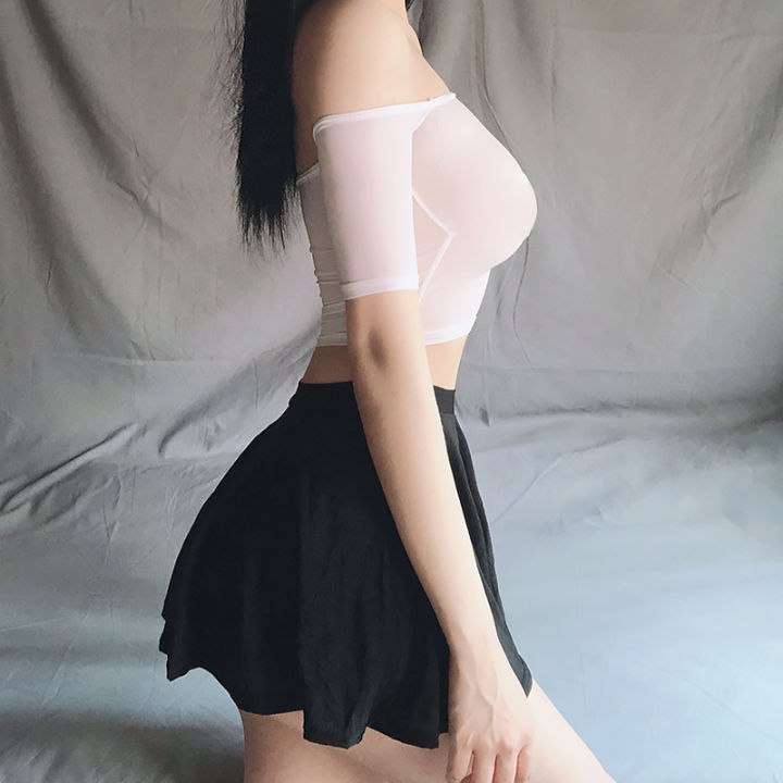 Sexy%20Solid%20Color%20Short%20Elastic%20High%20Waist%20Mini%20Uniform%20Skirt%20For%20Women%20-%20Image%202