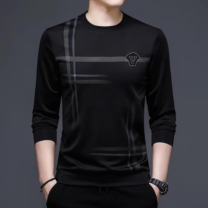 Black full sleeve cotton T shirt for men