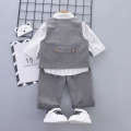 Boys Spring and Autumn Suit Set 3 piece Gentleman Dress Baby Clothes Striped Shirt 1 Year Old Clothing.