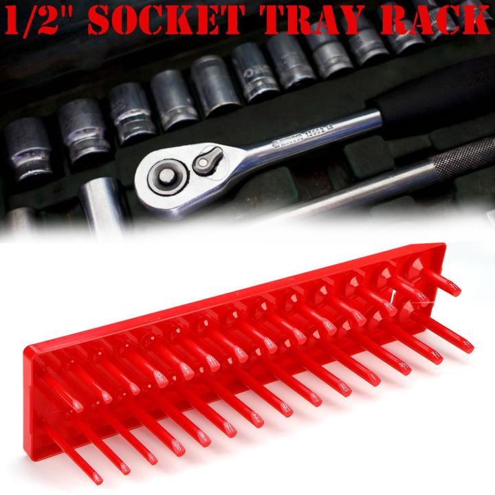 Tool%20parts%2028%20Slot%20Socket%20Rack%20Storage%20Rail%20Tray%20Holder%20Shelf%20Organizer%20Stand%20SAE%201/2''%20Red%20-%20Image%203