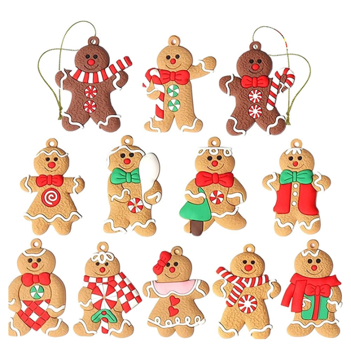 12Pcs Ornaments for Christmas Assorted Plastic Gingerbread Figurines Ornaments for Christmas Tree Hanging Decorations Easy Install Easy to Use